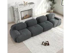 Sofá de quatro lugares, veludo canelado, enchimento de alta resiliência 32D, design ergonómico, embalado a vácuo, cinzento.