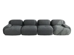Sofá de quatro lugares, veludo canelado, enchimento de alta resiliência 32D, design ergonómico, embalado a vácuo, cinzento.