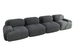 Sofá de quatro lugares, veludo canelado, enchimento de alta resiliência 32D, design ergonómico, embalado a vácuo, cinzento.