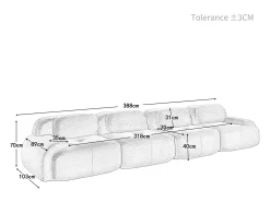 Sofá de quatro lugares, veludo canelado, enchimento de alta resiliência 32D, design ergonómico, embalado a vácuo, bege.