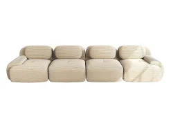 Sofá de quatro lugares, veludo canelado, enchimento de alta resiliência 32D, design ergonómico, embalado a vácuo, bege.