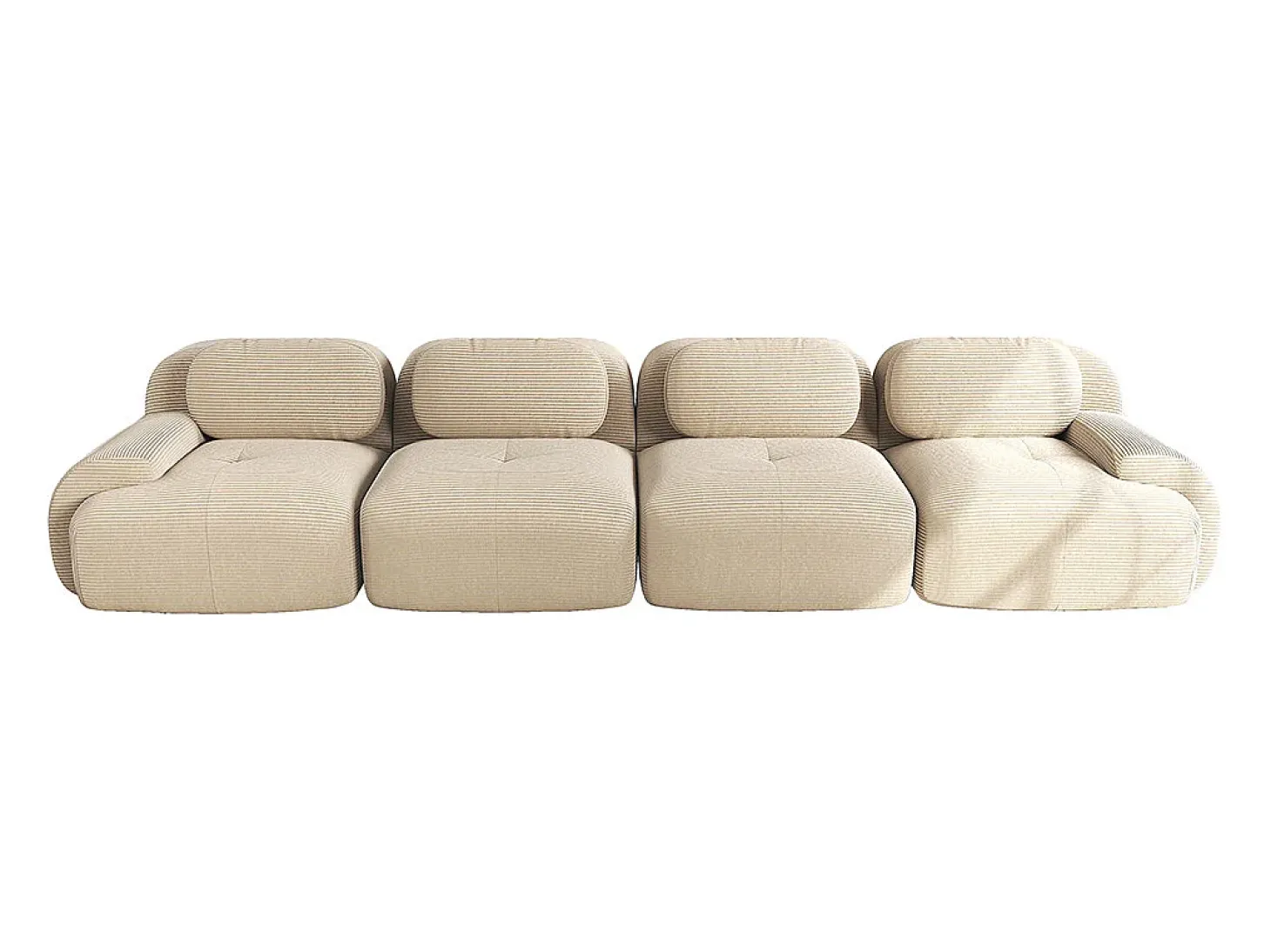 Sofá de quatro lugares, veludo canelado, enchimento de alta resiliência 32D, design ergonómico, embalado a vácuo, bege.