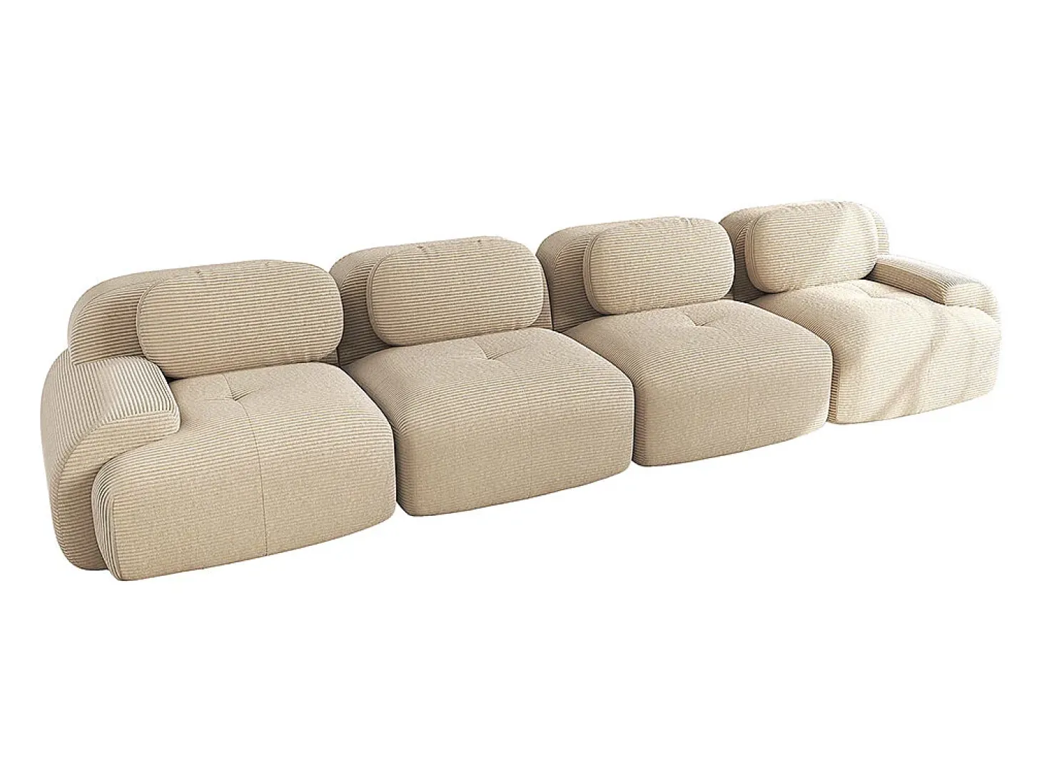 Sofá de quatro lugares, veludo canelado, enchimento de alta resiliência 32D, design ergonómico, embalado a vácuo, bege.