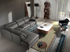 Sofá de relaxamento com chaise longue esquerda em pele cinzenta escura 6112 ANGEL CERDA