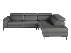 Sofá de relaxamento com chaise longue direita em pele cinzenta escura 6111 ANGEL CERDA