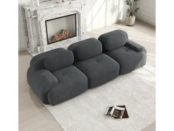 Sofá de três lugares, tecido de veludo canelado, configuração modular, antiderrapante, cinzento.