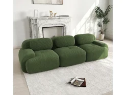 Sofá de três lugares, tecido de veludo canelado, configuração modular, antiderrapante, verde.