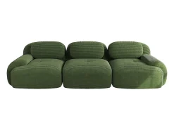 Sofá de três lugares, tecido de veludo canelado, configuração modular, antiderrapante, verde.