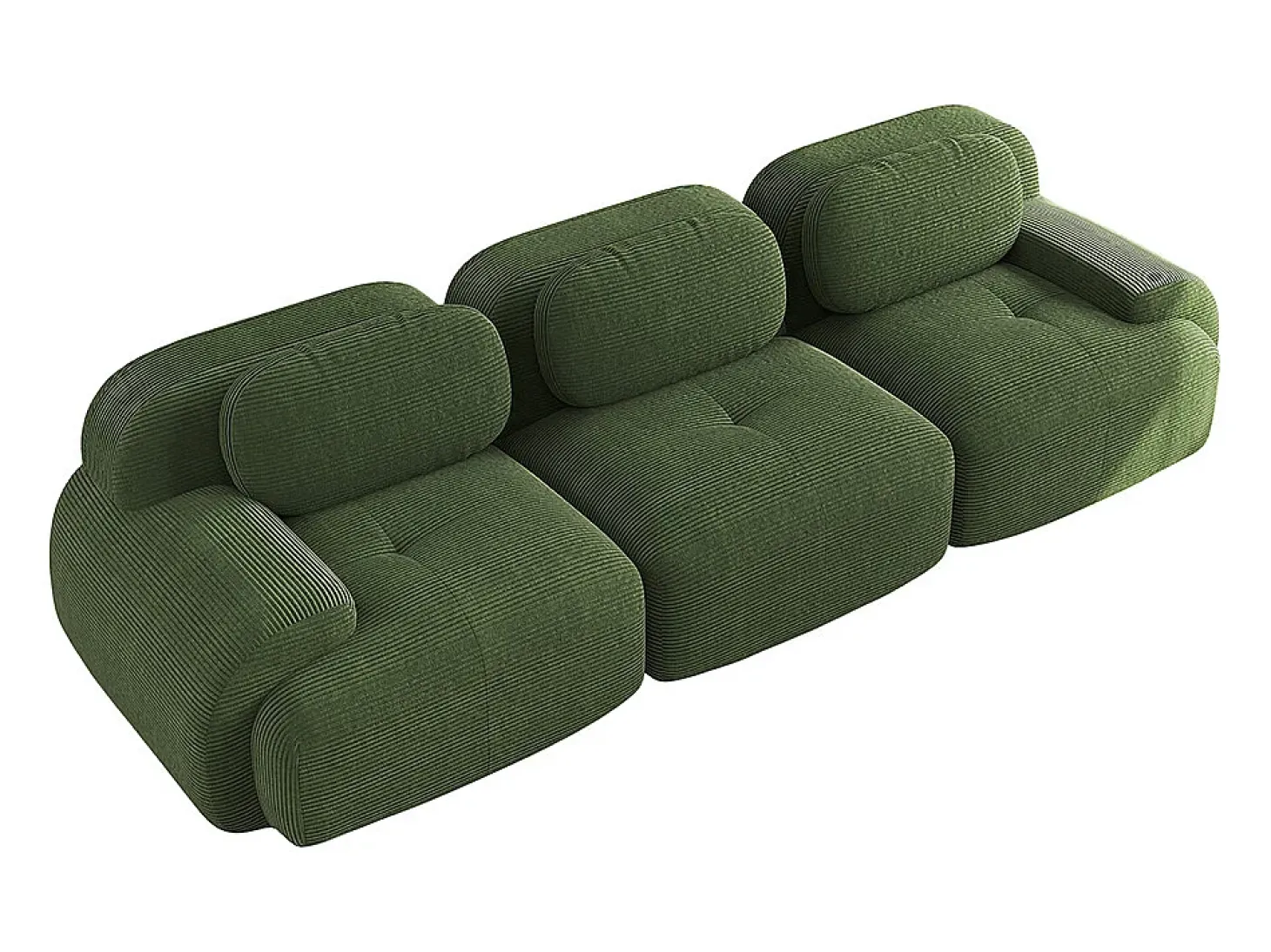Sofá de três lugares, tecido de veludo canelado, configuração modular, antiderrapante, verde.