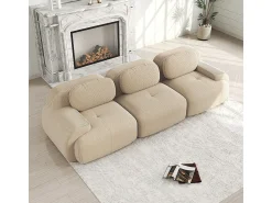 Sofá de três lugares, tecido de veludo canelado, configuração modular, antiderrapante, bege.