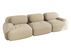 Sofá de três lugares, tecido de veludo canelado, configuração modular, antiderrapante, bege.