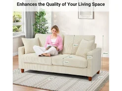 Sofá de veludo cotelê de 2 lugares, Sofá estofado moderno reto grande com assentos extra profundos 56cm - 2 almofadas - 178x76x89cm - Bege
