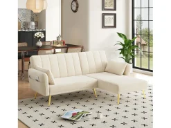 Sofá dobrável de 3 lugares - 191,5 x 130 x 80 cm - sofá de canto com função de dormir - veludo - bege