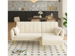 Sofá dobrável de 3 lugares - 191,5 x 130 x 80 cm - sofá de canto com função de dormir - veludo - bege