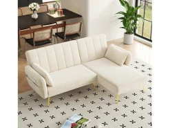 Sofá dobrável de 3 lugares - 191,5 x 130 x 80 cm - sofá de canto com função de dormir - veludo - bege