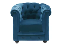 Sofá e 2 cadeirões em veludo azul esverdeado CHESTERFIELD