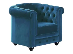 Sofá e 2 cadeirões em veludo azul esverdeado CHESTERFIELD
