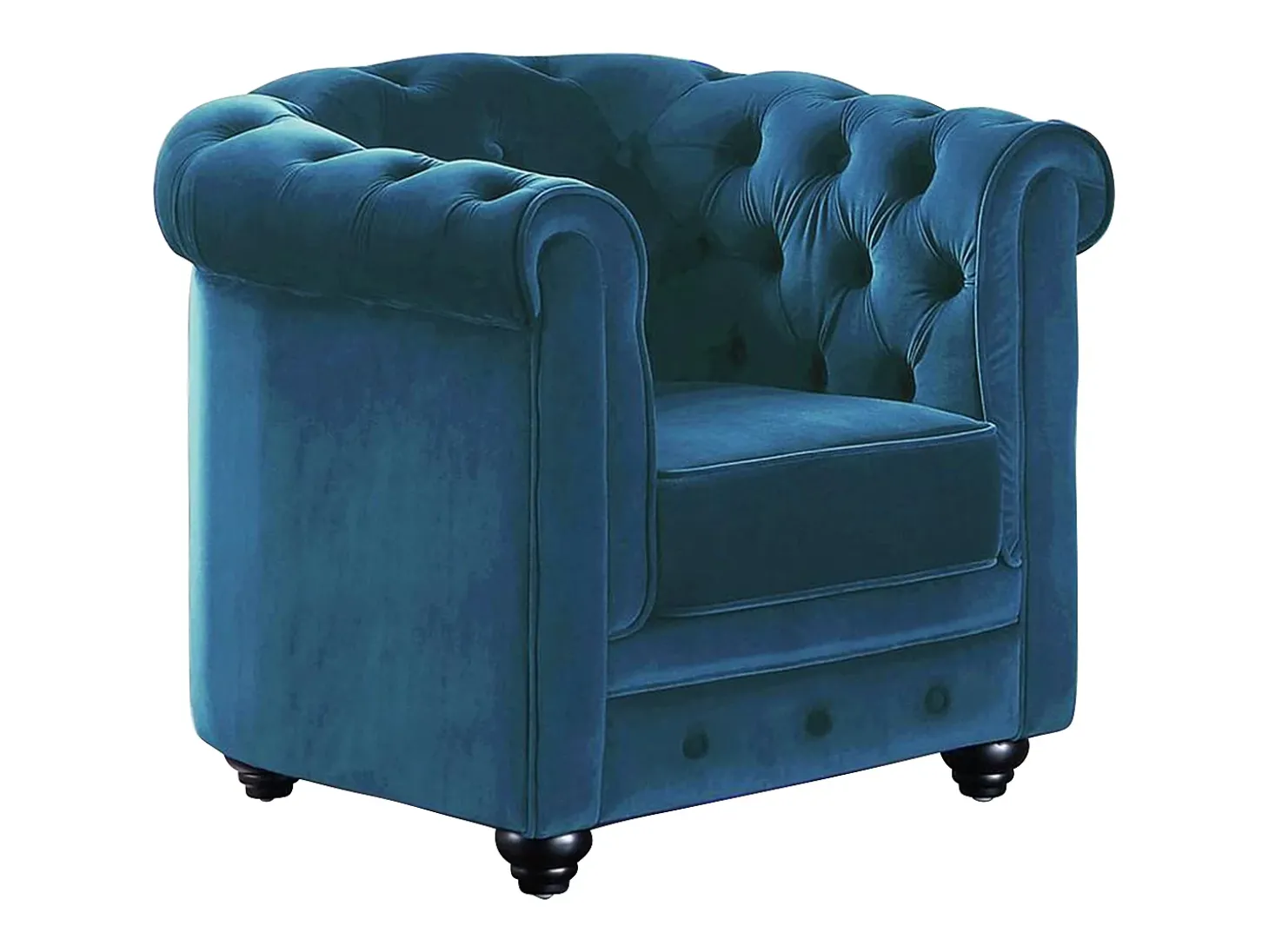 Sofá e 2 cadeirões em veludo azul esverdeado CHESTERFIELD