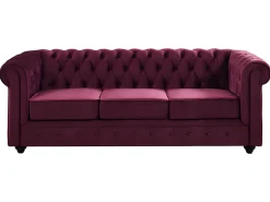 Sofá e 2 cadeirões em veludo roxo CHESTERFIELD