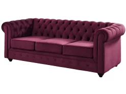 Sofá e 2 cadeirões em veludo roxo CHESTERFIELD
