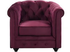 Sofá e 2 cadeirões em veludo roxo CHESTERFIELD