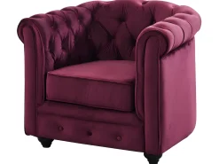 Sofá e 2 cadeirões em veludo roxo CHESTERFIELD