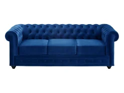 Sofá e 2 cadeirões em veludo azul real CHESTERFIELD