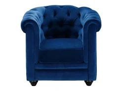 Sofá e 2 cadeirões em veludo azul real CHESTERFIELD