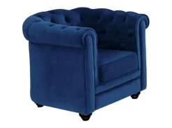 Sofá e 2 cadeirões em veludo azul real CHESTERFIELD