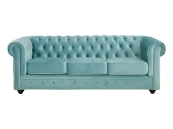 Sofá e 2 cadeirões veludo azul pastel CHESTERFIELD