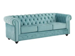 Sofá e 2 cadeirões veludo azul pastel CHESTERFIELD