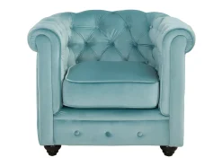 Sofá e 2 cadeirões veludo azul pastel CHESTERFIELD