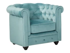 Sofá e 2 cadeirões veludo azul pastel CHESTERFIELD