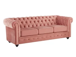 Sofá e 2 cadeirões veludo rosa pastel CHESTERFIELD
