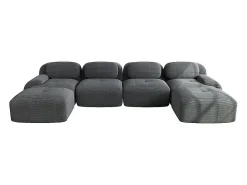 Sofá em U, veludo canelado respirável, enchimento de alta resiliência 32D, apoios de braços extra largos, design ergonómico, cinzento.