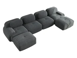 Sofá em U, veludo canelado respirável, enchimento de alta resiliência 32D, apoios de braços extra largos, design ergonómico, cinzento.