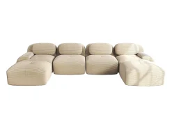 Sofá em U, veludo canelado respirável, enchimento de alta resiliência 32D, apoios de braços extra largos, design ergonómico, bege.