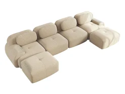Sofá em U, veludo canelado respirável, enchimento de alta resiliência 32D, apoios de braços extra largos, design ergonómico, bege.