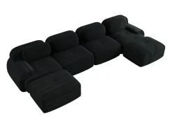 Sofá em U, veludo canelado respirável, enchimento de alta resiliência 32D, apoios de braços extra largos, design ergonómico, preto.