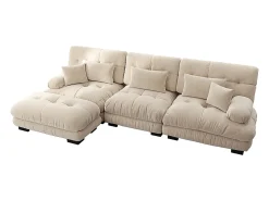 Sofá extragrande em forma de L, adequado para a sala de estar, com apoio para os pés, veludo canelado, bege