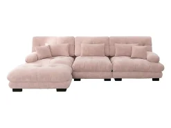 Sofá extragrande em forma de L, adequado para a sala de estar, com apoio para os pés, veludo canelado, rosa