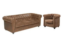 Sofá 3Lugares +cadeirão microfibra envelhecida CHESTERFIELD
