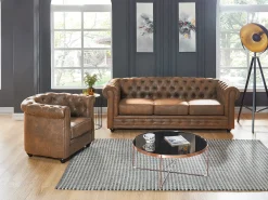 Sofá 3Lugares +cadeirão microfibra envelhecida CHESTERFIELD