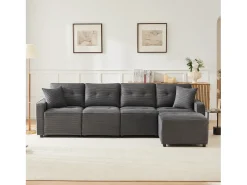 Sofá moderno de 4 lugares - 280 x 146 x 85 cm - com espaço de arrumação sob os assentos + pufe modular - veludo - cinza