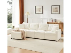 Sofá moderno de 4 lugares - 280 x 146 x 85 cm - com espaço de arrumação sob os assentos + pufe modular - veludo - bege