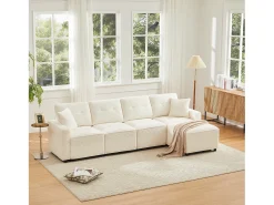 Sofá moderno de 4 lugares - 280 x 146 x 85 cm - com espaço de arrumação sob os assentos + pufe modular - veludo - bege