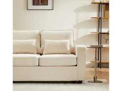 Sofá moderno de 4 lugares com 4 almofadas - 264 x 83 x 87 cm - Tecido de linho - Bege