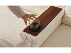 Sofá moderno em forma de U - con USB, Type-C e lâmpada de leitura - con luzes LED na porta - con porta-copos e 2 pés-de-boi - veludo canelado - Cinza