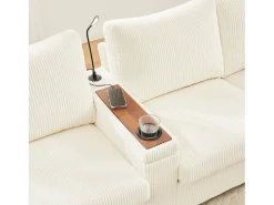 Sofá moderno em forma de U - con USB, Type-C e lâmpada de leitura - con luzes LED na porta - con porta-copos e 2 pés-de-boi - veludo canelado - Bege