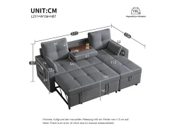 Sofá moderno em L - Sofá-cama modular - Função dormir - Com armazenamento - Com porta-copos - Cinza